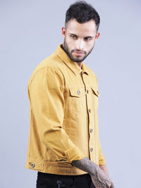 t-base Men Mustard Solid Denim Jacket