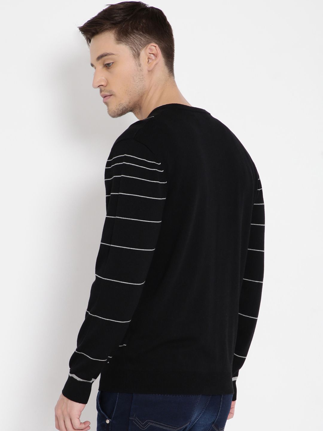 T-Base Men Black & White Checked Pullover Sweater