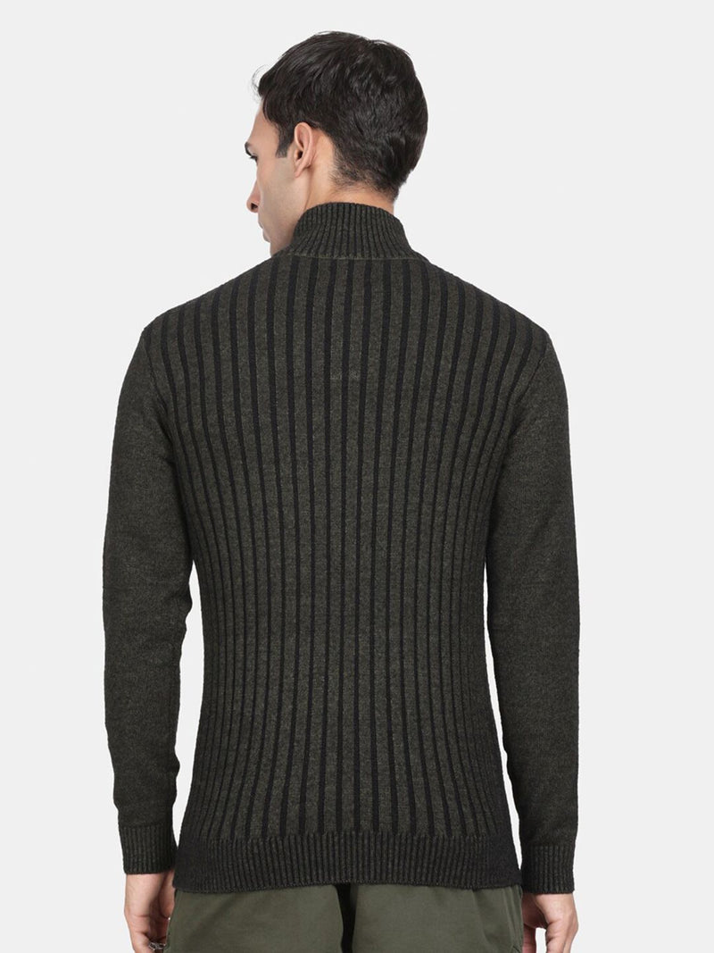 T-Base Striped Turtle Neck Acrylic Pullover