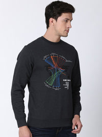 T-Base Men Grey & Blue Printed Sweatshirt