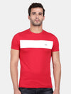 T-Base Men Red Colourblocked Slim Fit Cotton T-Shirt