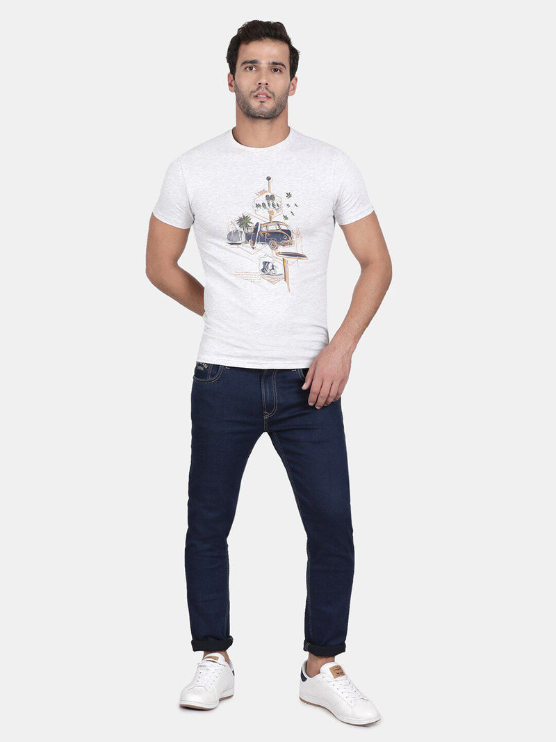 T-Base Men White Printed Cotton T-Shirt