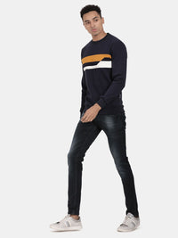 T-Base Striped Round Neck Pullover Sweatshirt