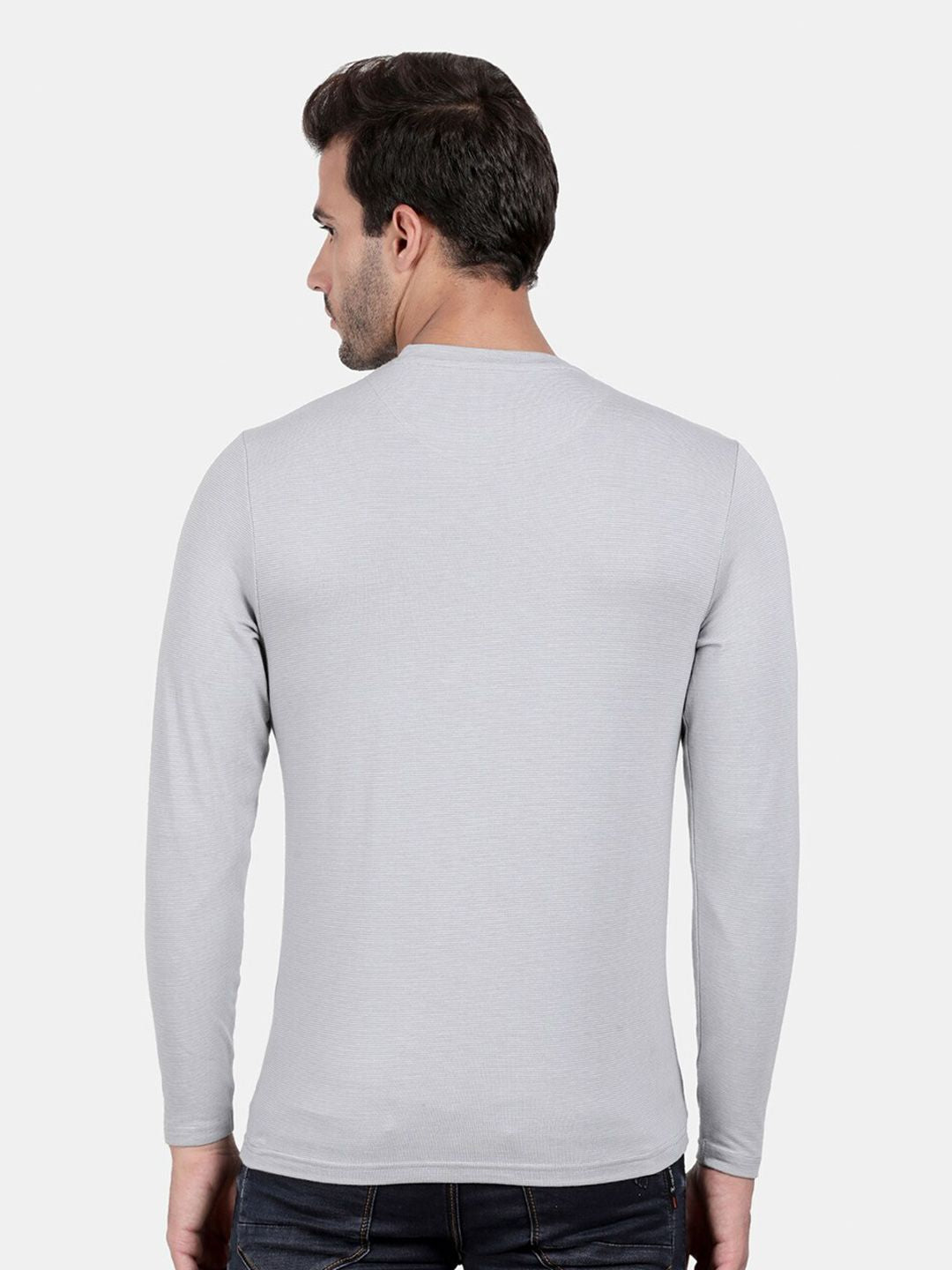 T-Base Men Grey Solid Cotton T-Shirt