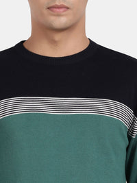 Crew Neck Full Sleeve Alpine Green Color Blocked Pullover