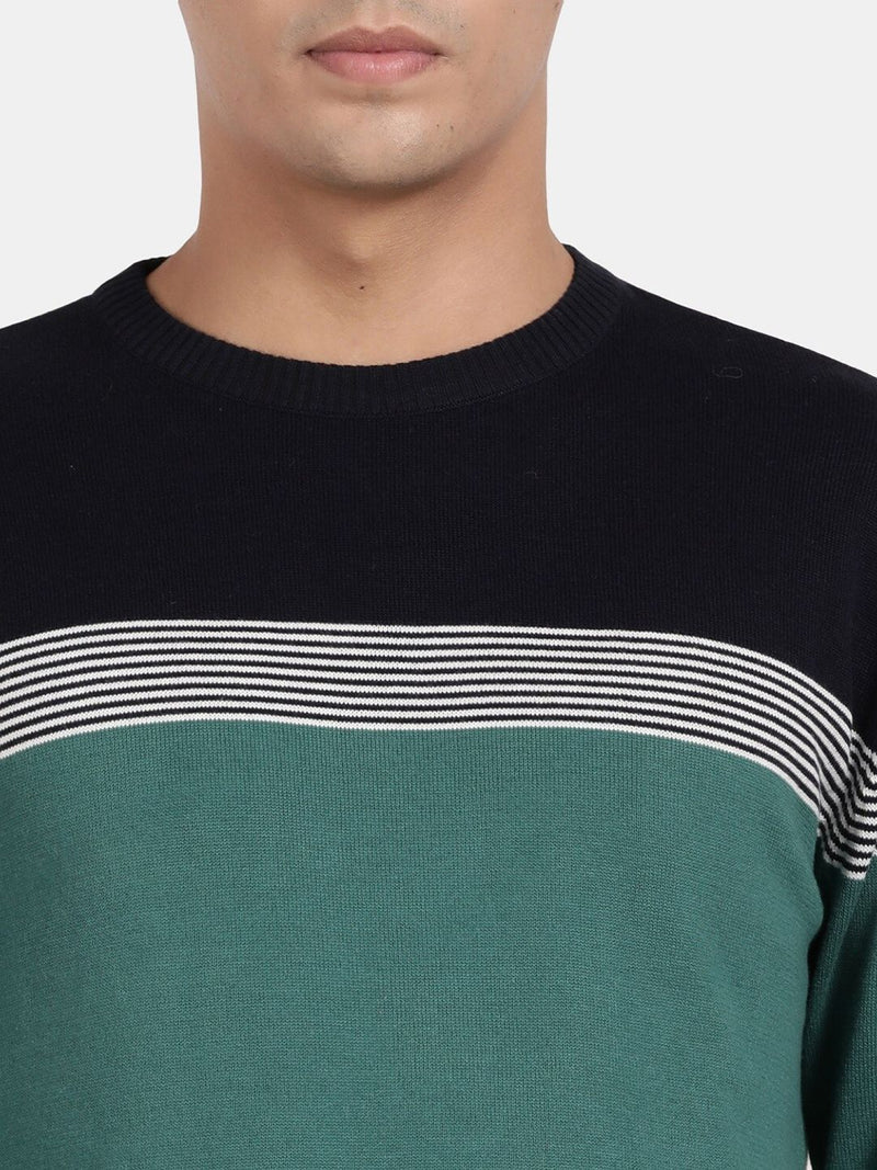 Crew Neck Full Sleeve Alpine Green Color Blocked Pullover