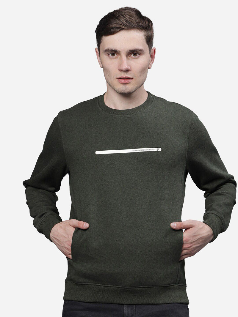 T-Base Men Green Solid Cotton Sweatshirt