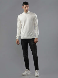 High Neck Off White Full Sleeve Pullover