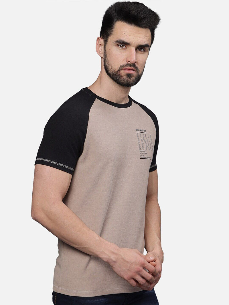 T-Base Men Typography Colourblocked Drop-Shoulder Sleeves Monochrome Applique T-Shirt