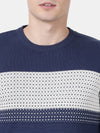 T-Base Men Blue & White Striped Pullover