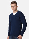 T-Base Men's Bright Denim Solid Lambswool V-Neck Sweater