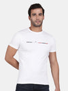 T-Base Men Off White Solid Slim Fit Cotton T-Shirt