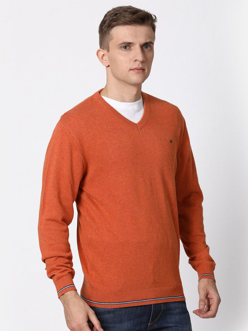 T-Base Men Rust Solid Cotton Pullover