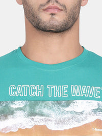 T-Base Men Green Printed T-Shirt