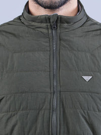 t-base Men Olive Green Windcheater Padded Jacket