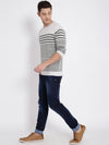 T-Base Men Olive Green & Off-White Striped Pullover Sweater