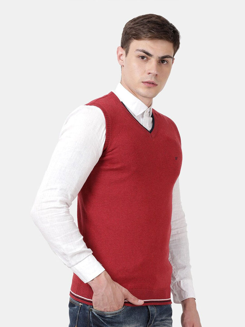 T-Base Men Red Half Sleeve Sweater Vest