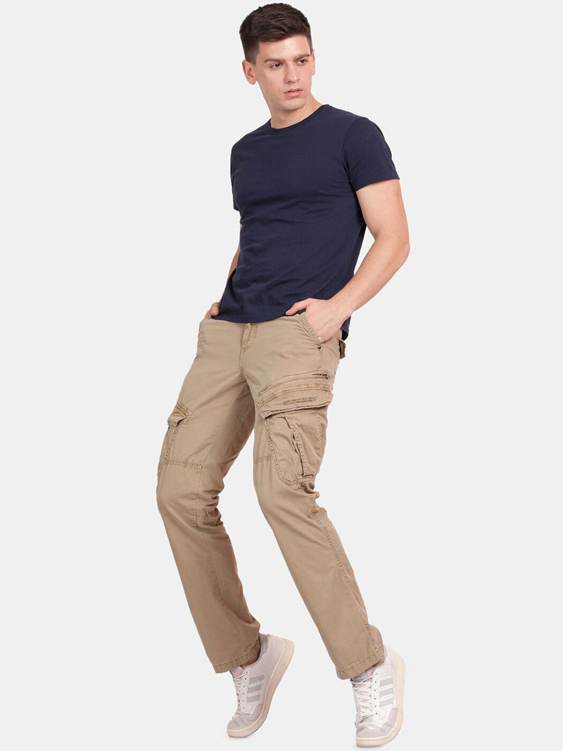 T-Base Men Regular Fit Mid-Rise Cotton Cargos Trousers