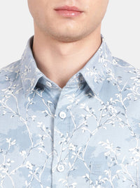 HALF SLEEVE COTTON LINEN PRINTED SHIRT