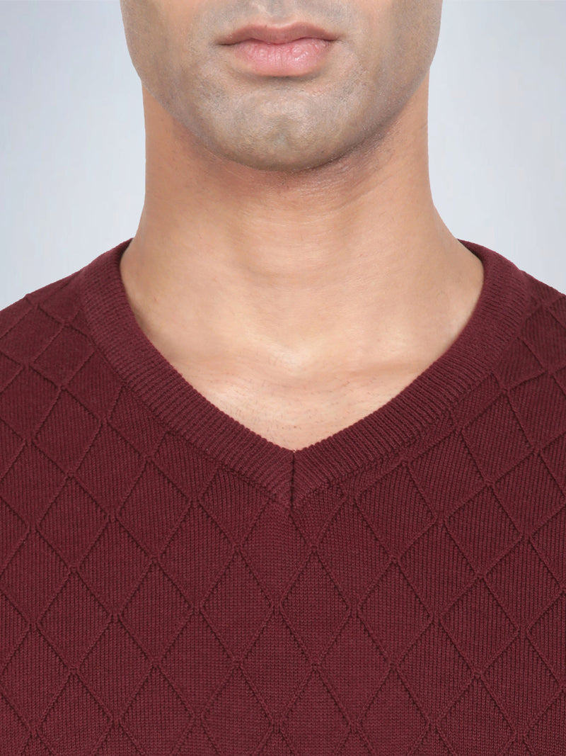 V Neck Wine Full Sleeve Pullover