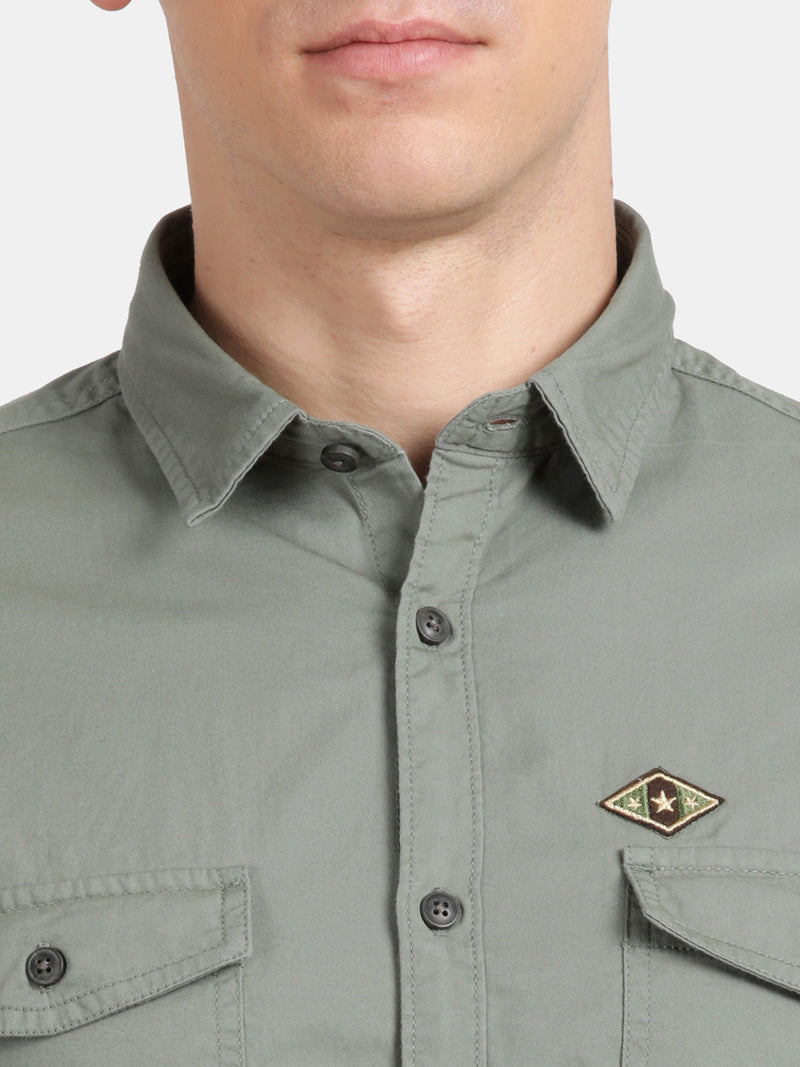 Half Sleeve Moss Green Military Shirt