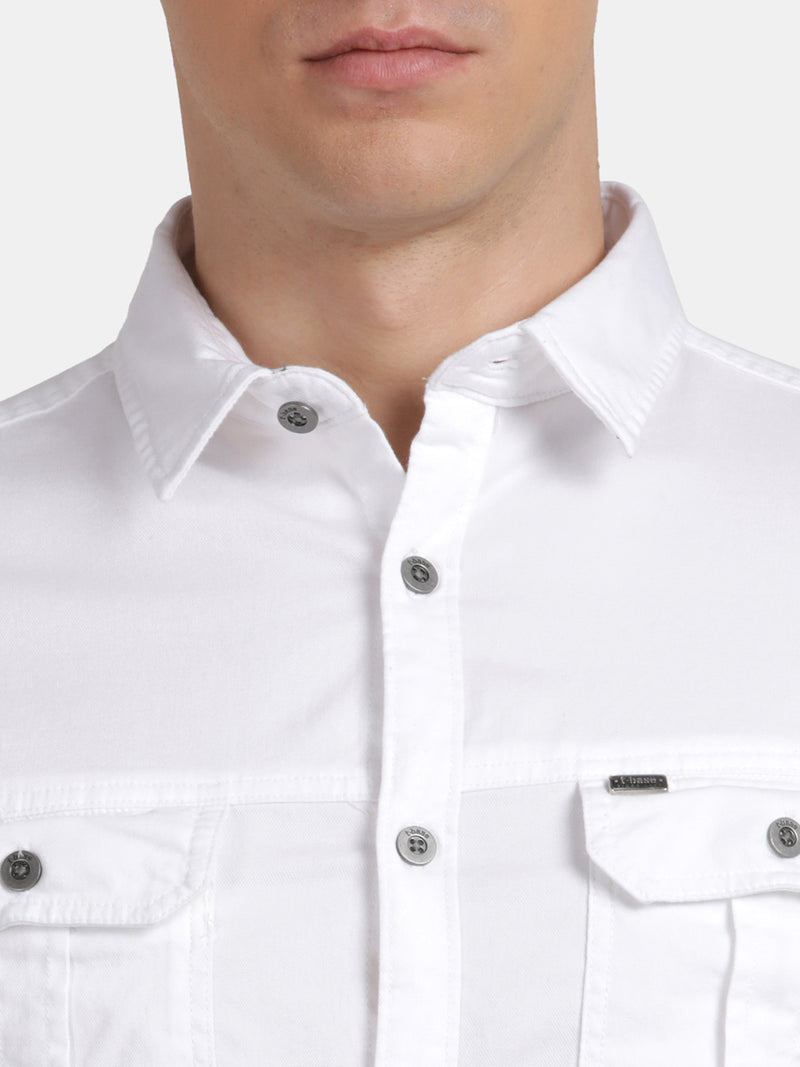 Half Sleeve White Stretch Military Shirt