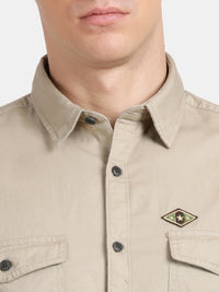 Half Sleeve Beige Military Shirt