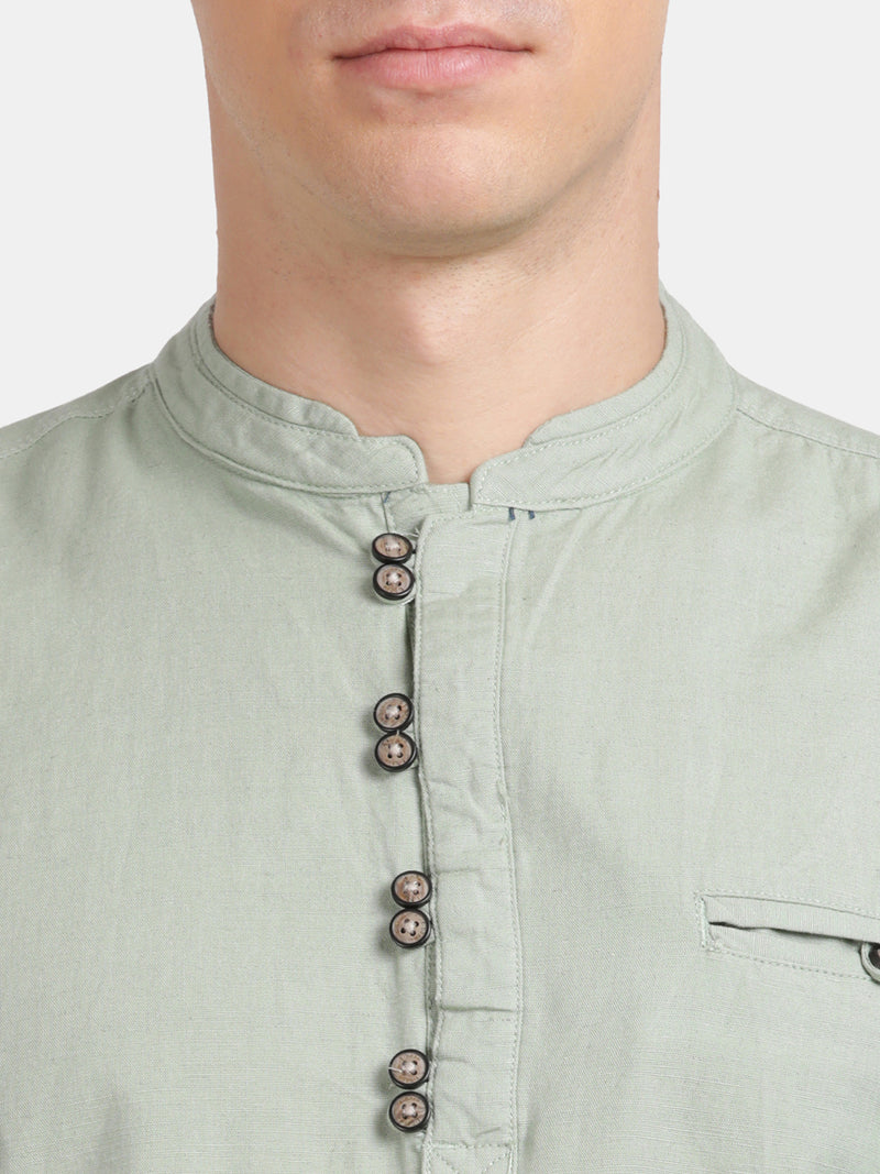 Half Sleeve Airforce Cotton Kurta Linen Shirt