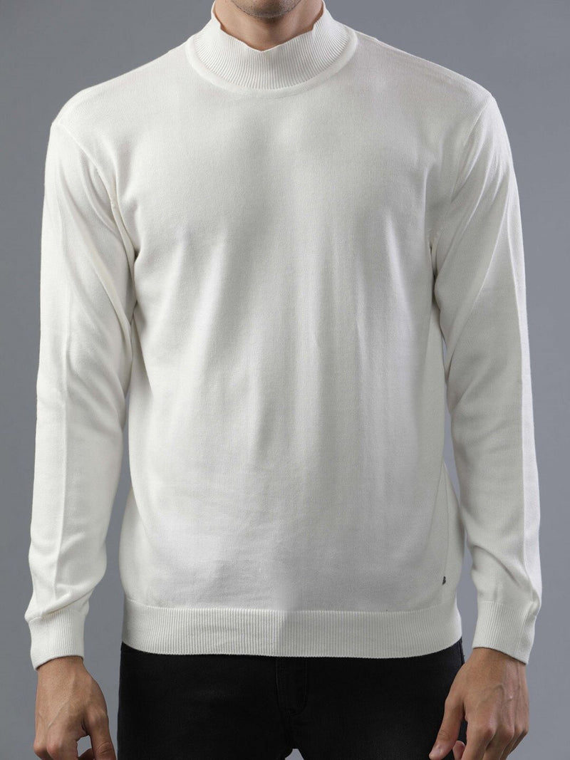 High Neck Off White Full Sleeve Pullover