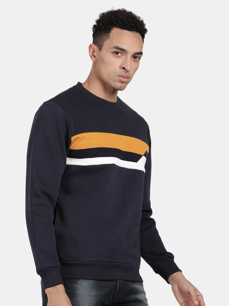 T-Base Striped Round Neck Pullover Sweatshirt