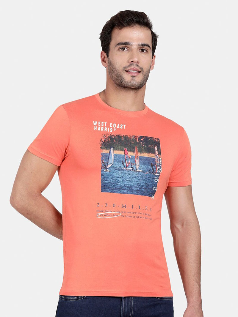 T-Base Men Orange Printed T-Shirt