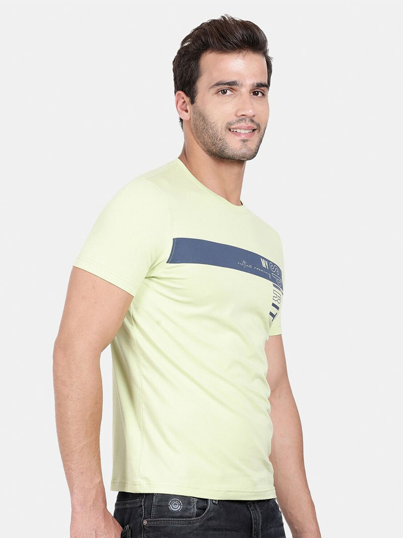 T-Base Men Green & Beige Striped T-Shirt