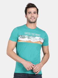 T-Base Men Green Printed T-Shirt