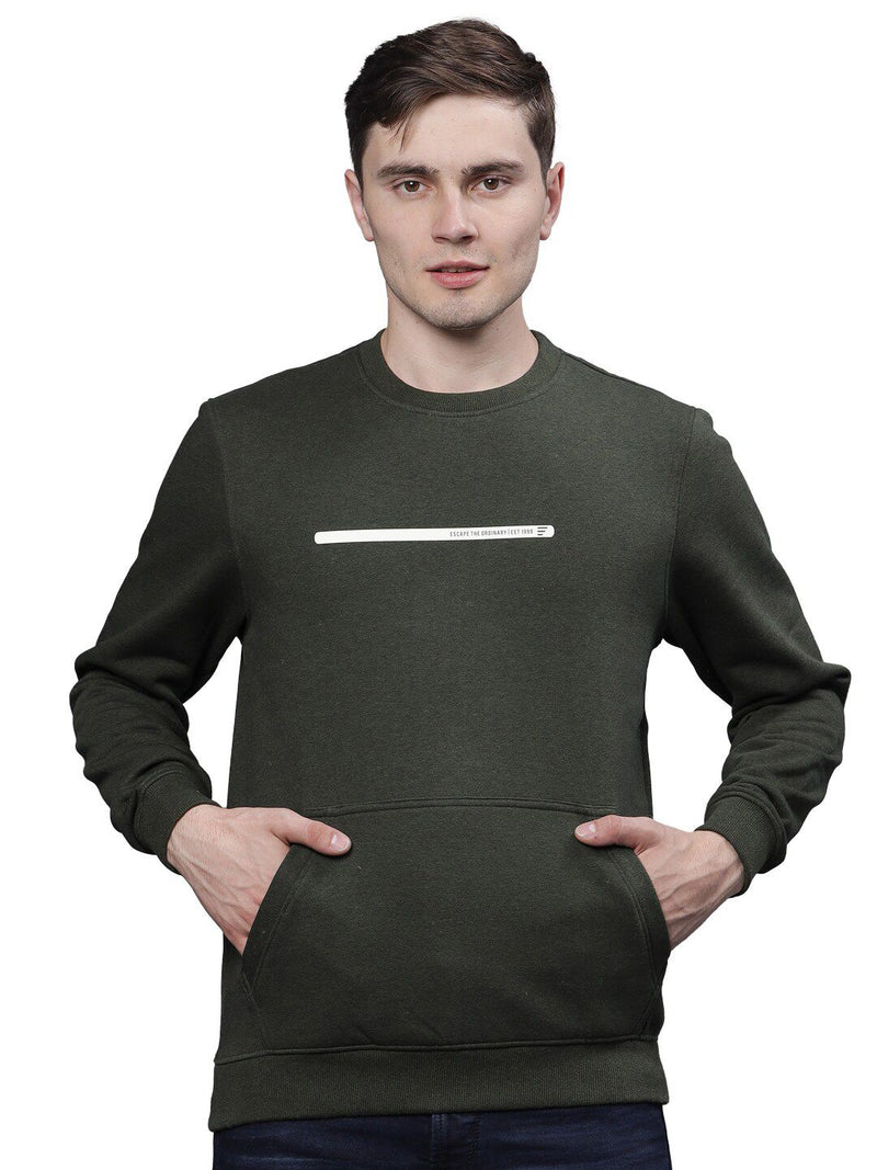 T-Base Men Green Solid Cotton Sweatshirt