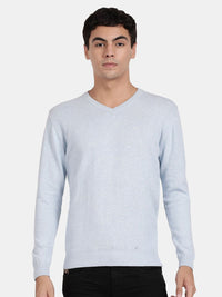 V Neck Aqua Melange Full Sleeve Pullover