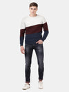 T-Base Men Maroon & Blue Colourblocked Pullover