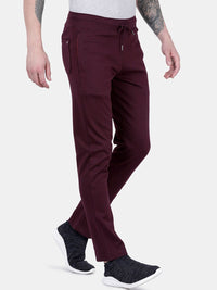 T-Base Men Burgundy Solid Cotton Track Pant