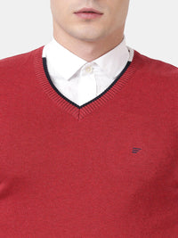 T-Base Men Red Half Sleeve Sweater Vest