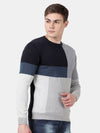 T-Base Men Grey & Black Colourblocked Round Neck Pullover Sweater