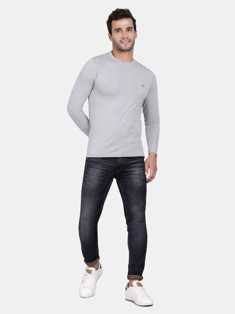 T-Base Men Grey Solid Cotton T-Shirt