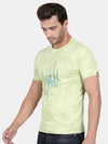 T-Base Men Green Floral Printed T-Shirt