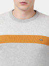 T-Base Men Grey & Orange Striped Pullover