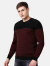 T-Base Men Black & Red Striper Cotton Crewneck Sweater