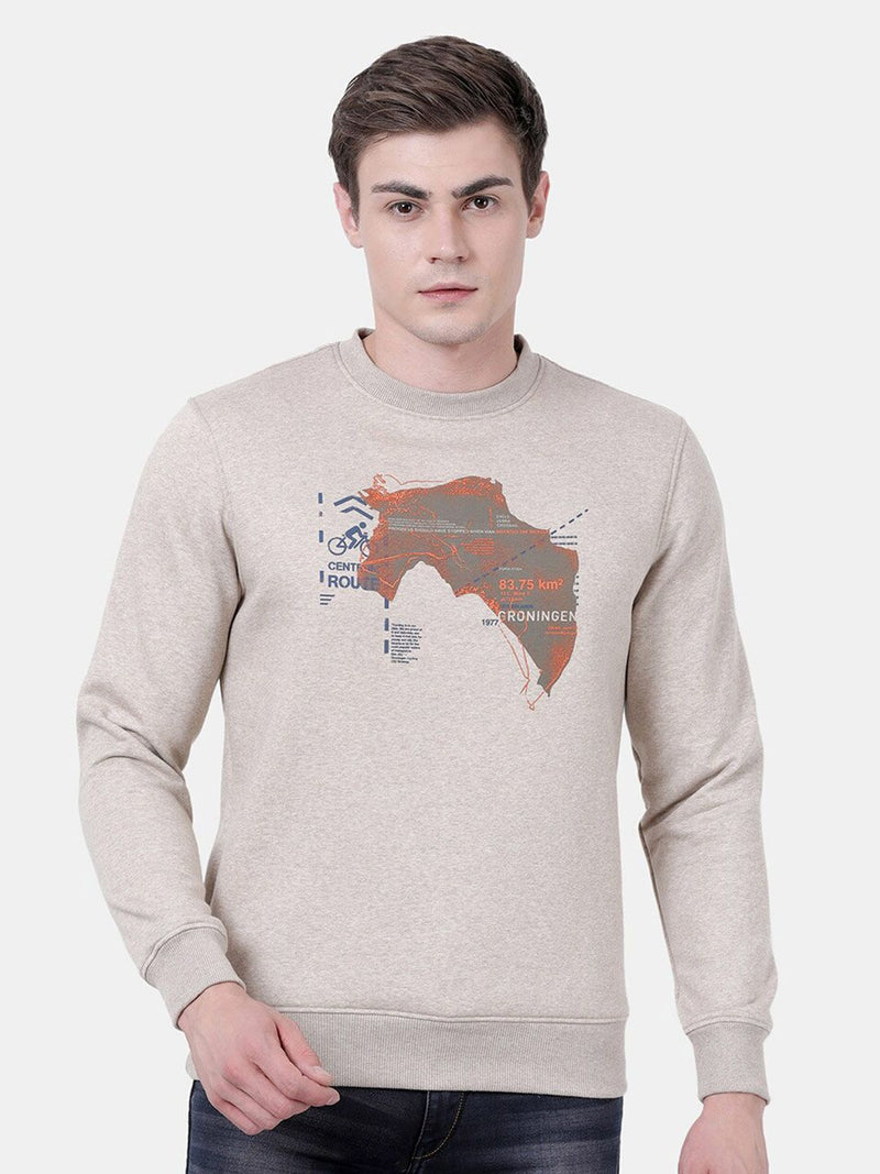 T-Base Men Beige Printed Sweatshirt