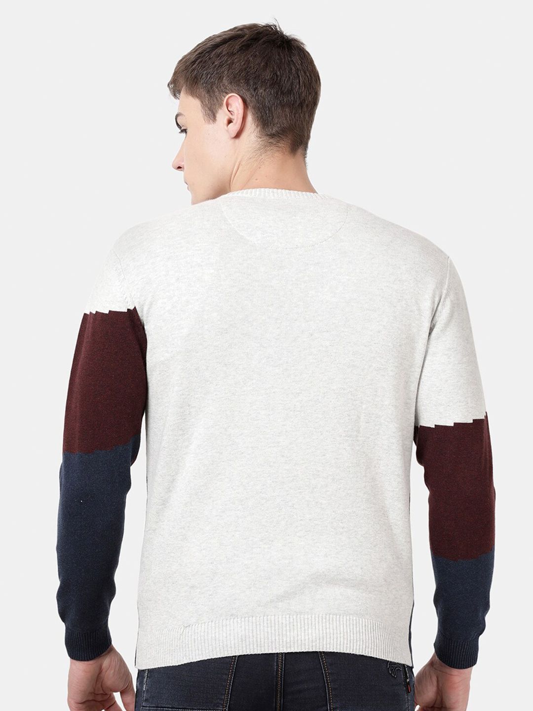 T-Base Men Maroon & Blue Colourblocked Pullover