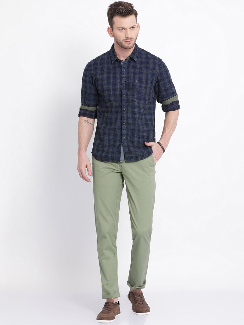 T-Base Men Green Easy Wash Trousers