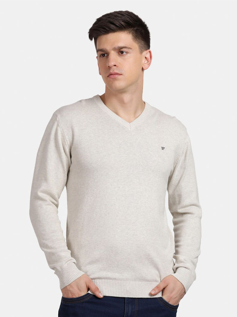 Crew Neck Moonbeam Melange Full Sleeve Pullover