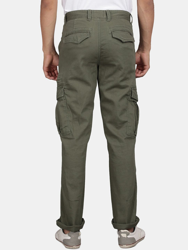 T-Base Men Mid-Rise Flat-Front Plain Zip Cotton Cargos Trouser