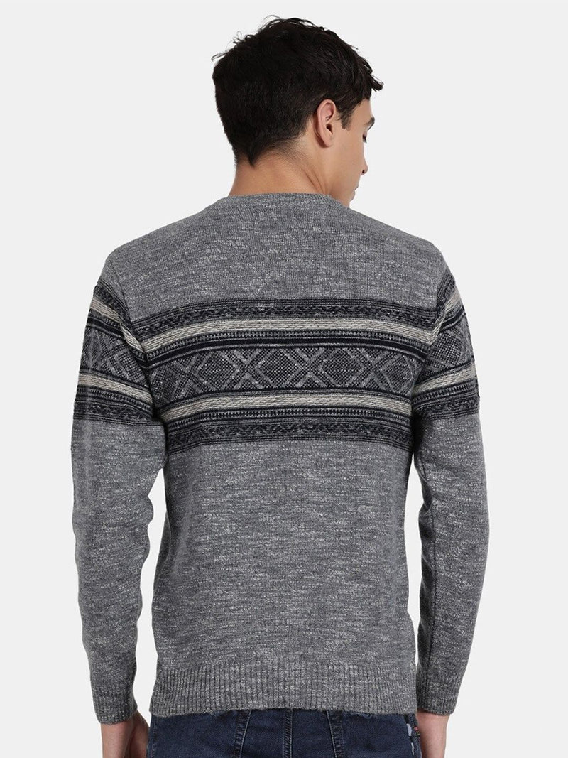 T-Base Geometric Self Design Cotton Pullover Sweater