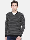 T-Base Men Grey & Black Striped Sweater